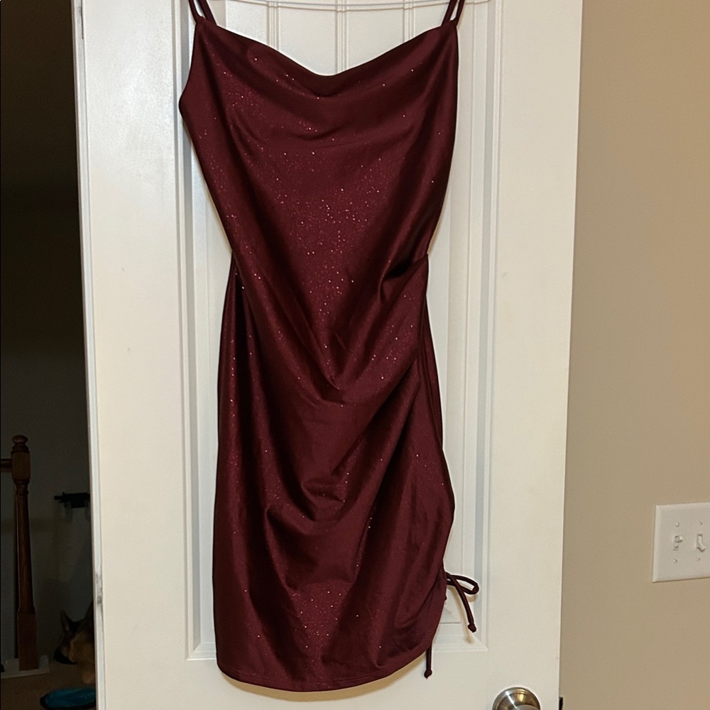 Emerald Sundae Burgundy Sparkle Mini Dress